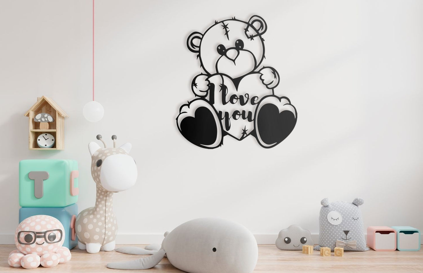 Love You Teddy Bear Wall Art – Black MDF Decor
