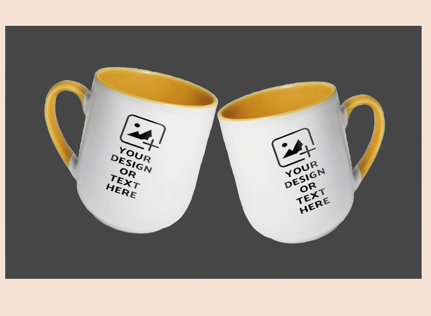 Yellow Oval-shaped 9oz mug with custom photo or text – Unique style mug by GiliGily