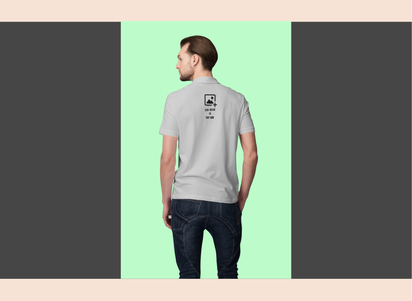 Man in a white shirt and black pants holding a coffee cup on a city street.