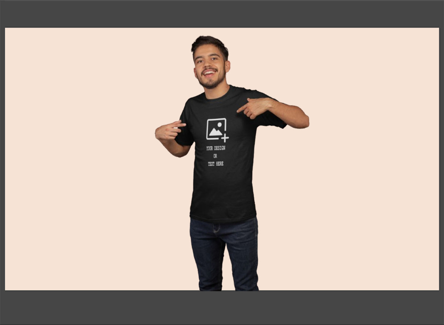 Man wearing a black t-shirt with a graphic design