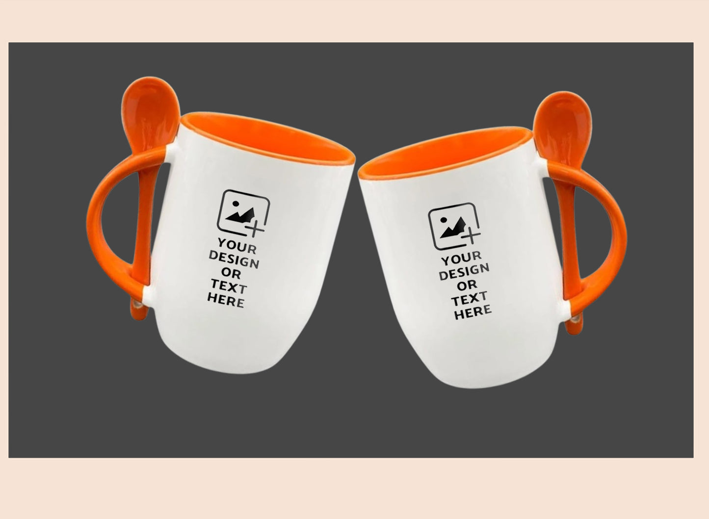 Orange Oval-shaped spoon mug with custom photo print – Personal gift mug by GiliGily.