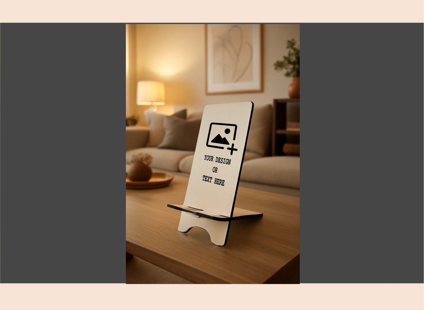 Phone stand on a table in a living room setting