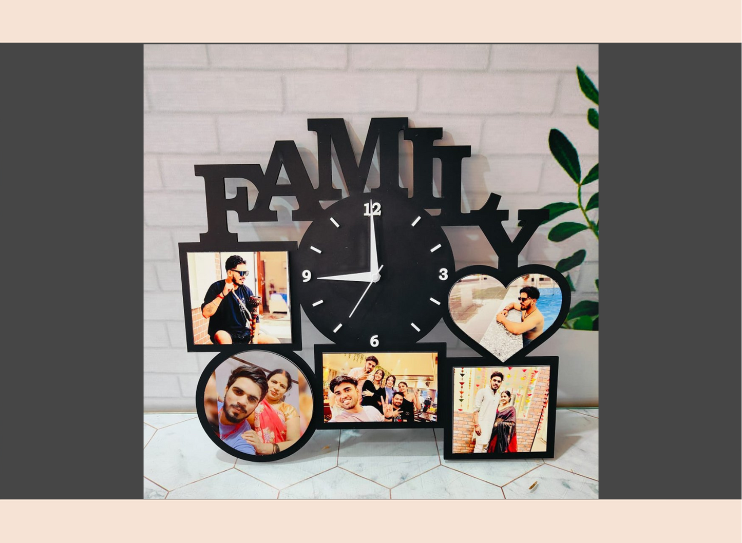 personalized-family-photo-frame-wooden-wall-clock-black-001