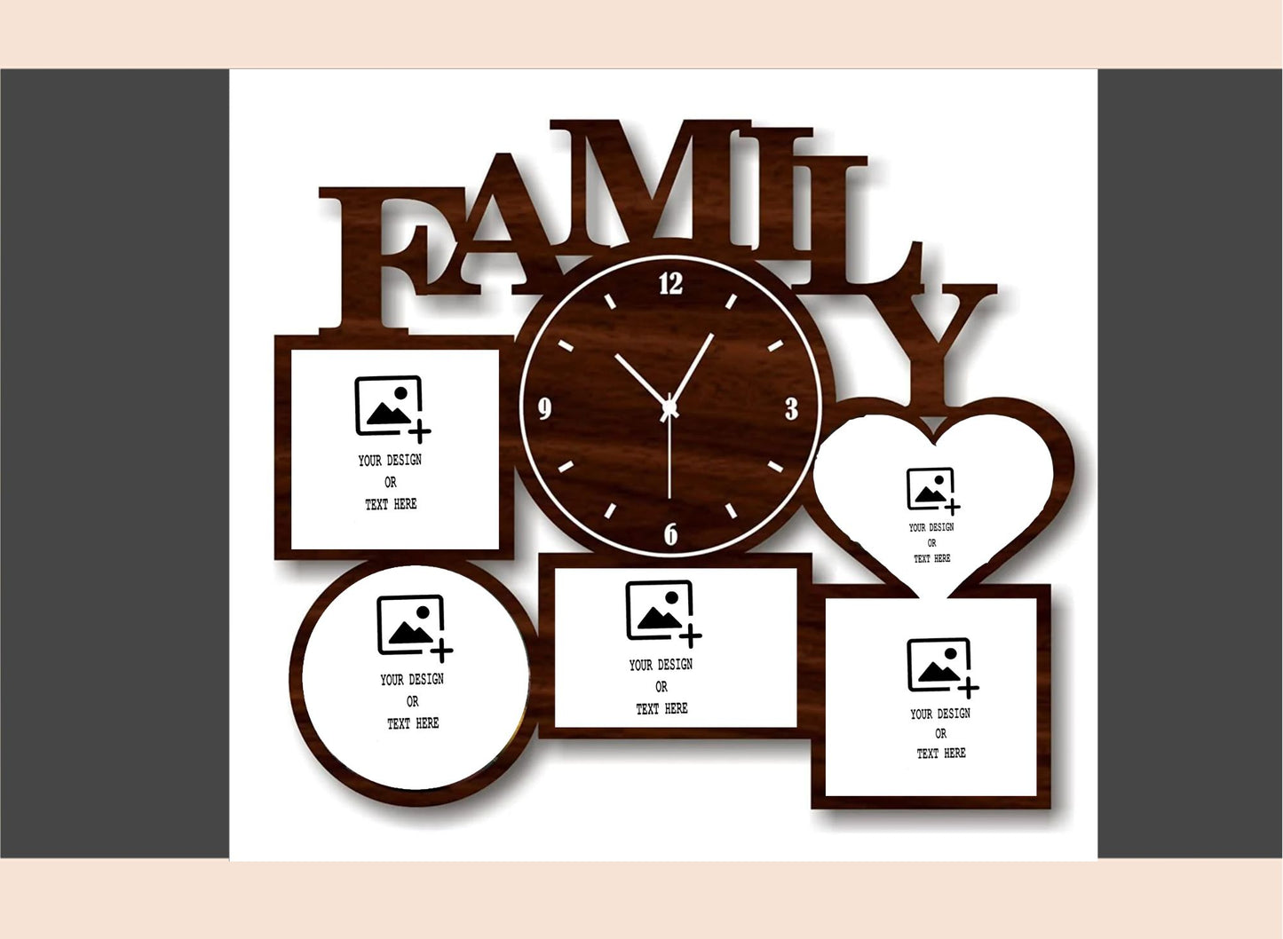 Decorative wall clock with family-themed design on a white background