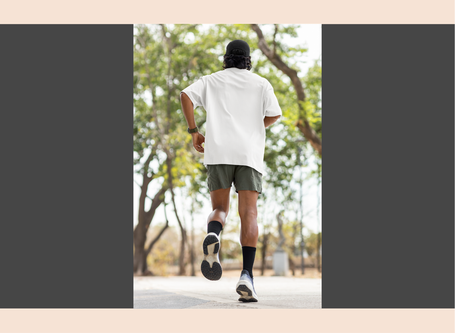 Person running on a path with trees in the background