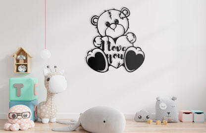 Love You Teddy Bear Wall Art – Black MDF Decor
