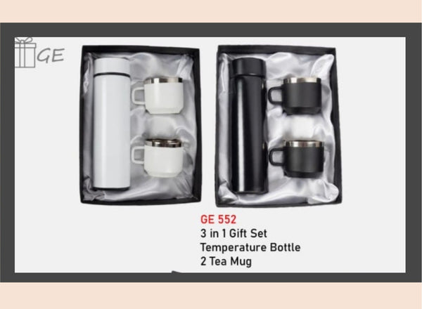 3 in 1 Gift Set (Temperature Bottle, 2 Tea Mugs) – White & Black