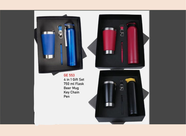 4 in 1 Gift Set – Flask, Beer Mug, Pen, Keychain