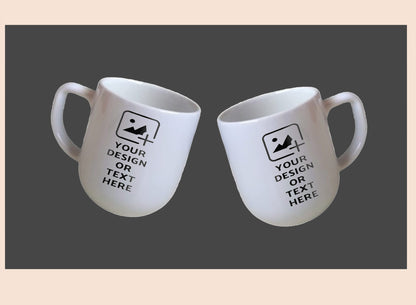 White Oval-shaped 9oz mug with custom photo or text – Unique style mug by GiliGily