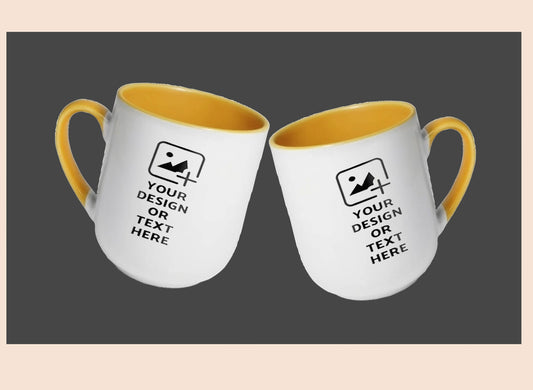 Yellow Oval-shaped 9oz mug with custom photo or text – Unique style mug by GiliGily