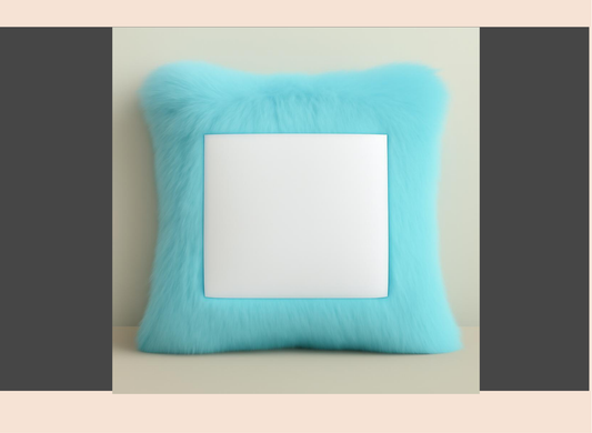 Turquoise pillow with a white center on a neutral background