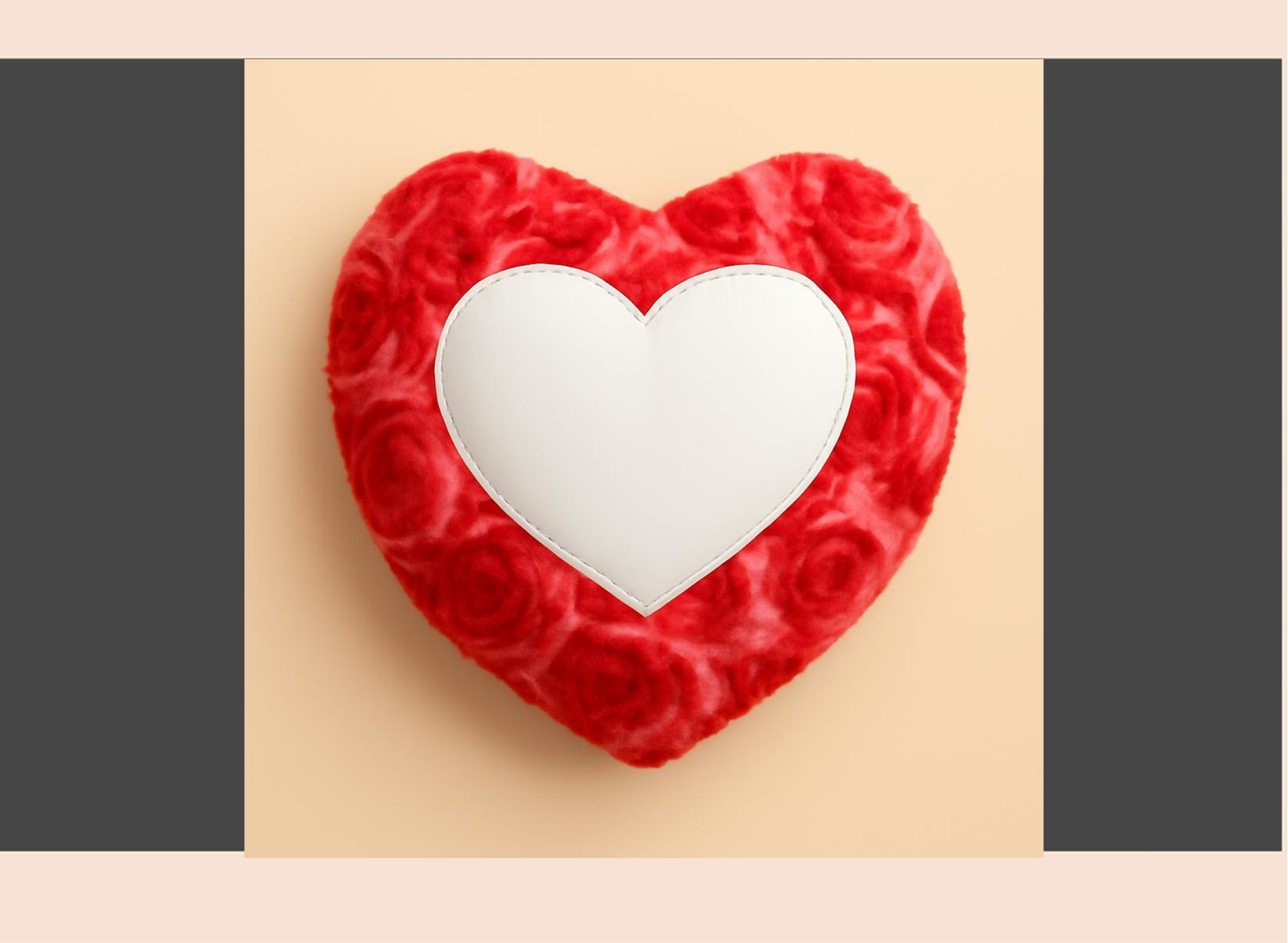Heart-shaped red fabric with a white center on a beige background