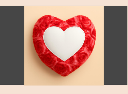 Heart-shaped red fabric with a white center on a beige background