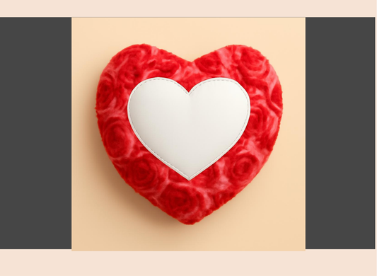 Heart-shaped red fabric with a white center on a beige background