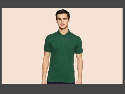 Bottle Green Blended Cotton Collar T-Shirt – Solid & Customizable | Unisex Polo | GiliGily