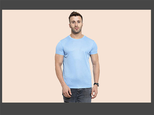 Classic Sky Blue Round Neck T-Shirt | Micro Poly | GiliGily
