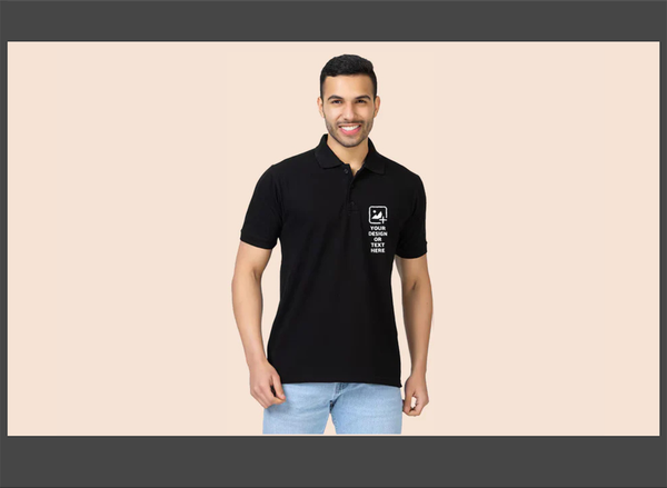 Black Blended Cotton Collar T-Shirt – Solid & Customizable | Unisex Polo | GiliGily