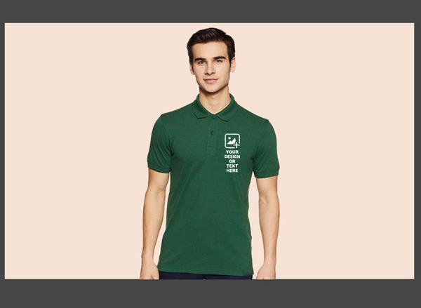 Bottle Green Blended Cotton Collar T-Shirt – Solid & Customizable | Unisex Polo | GiliGily