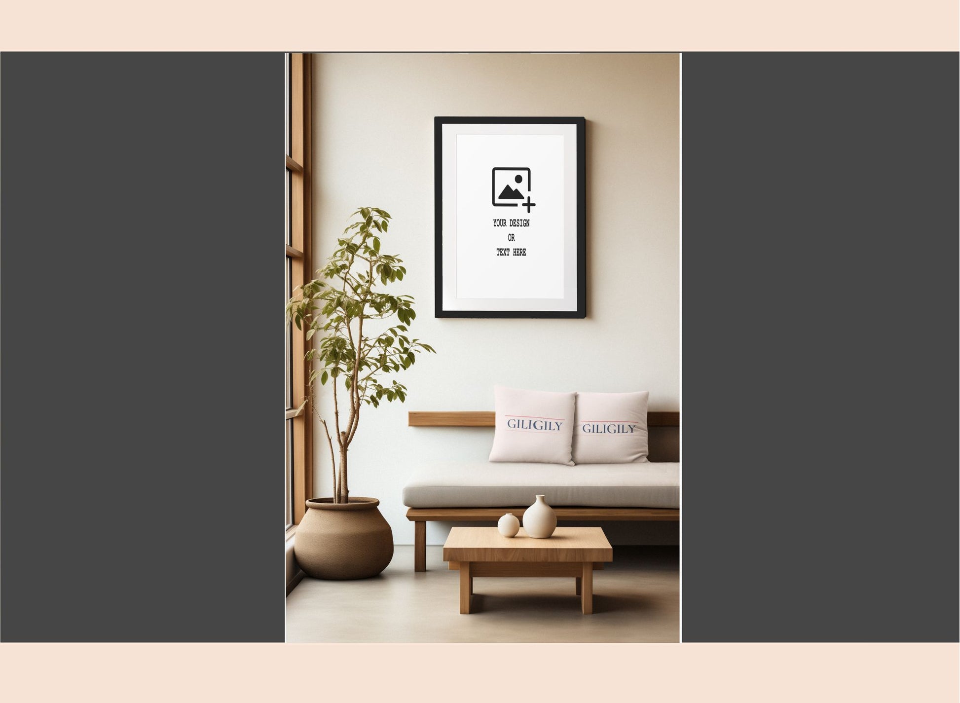 Modern living room with a framed picture on the wall, a sofa, and a coffee table.