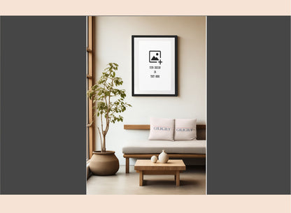 Modern living room with a framed picture on the wall, a sofa, and a coffee table.