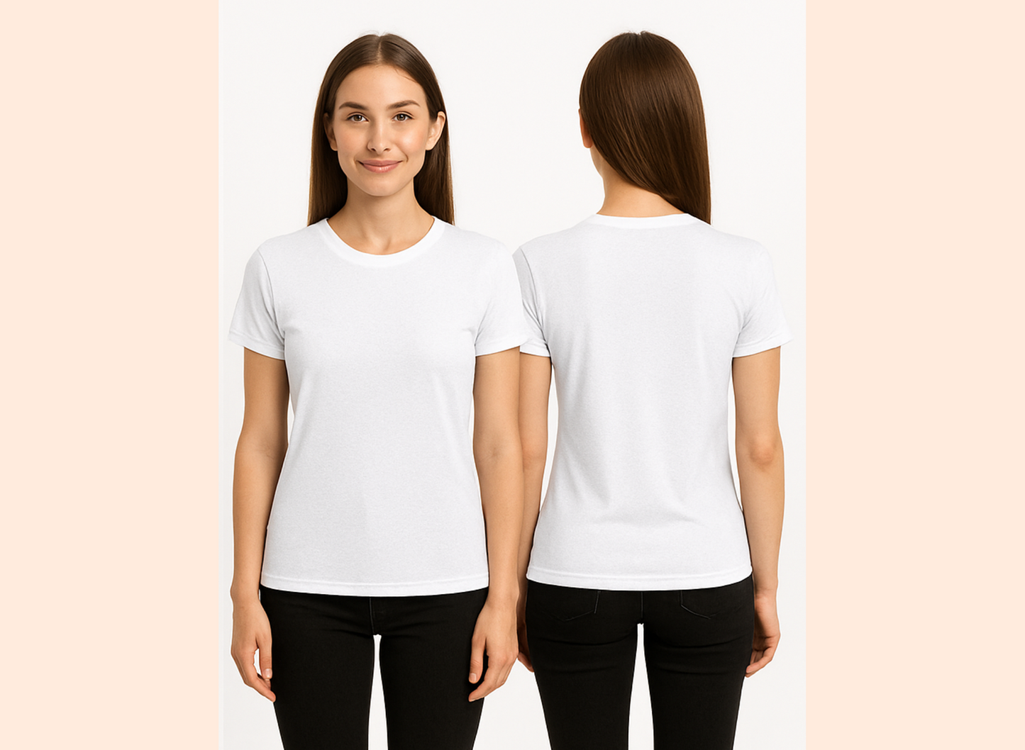 White t-shirt on a model against a plain background