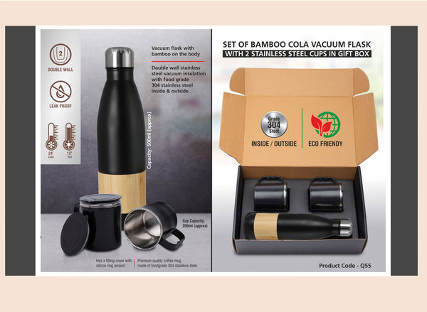 Bamboo Cola Flask + 2 Steel Cups Gift Box