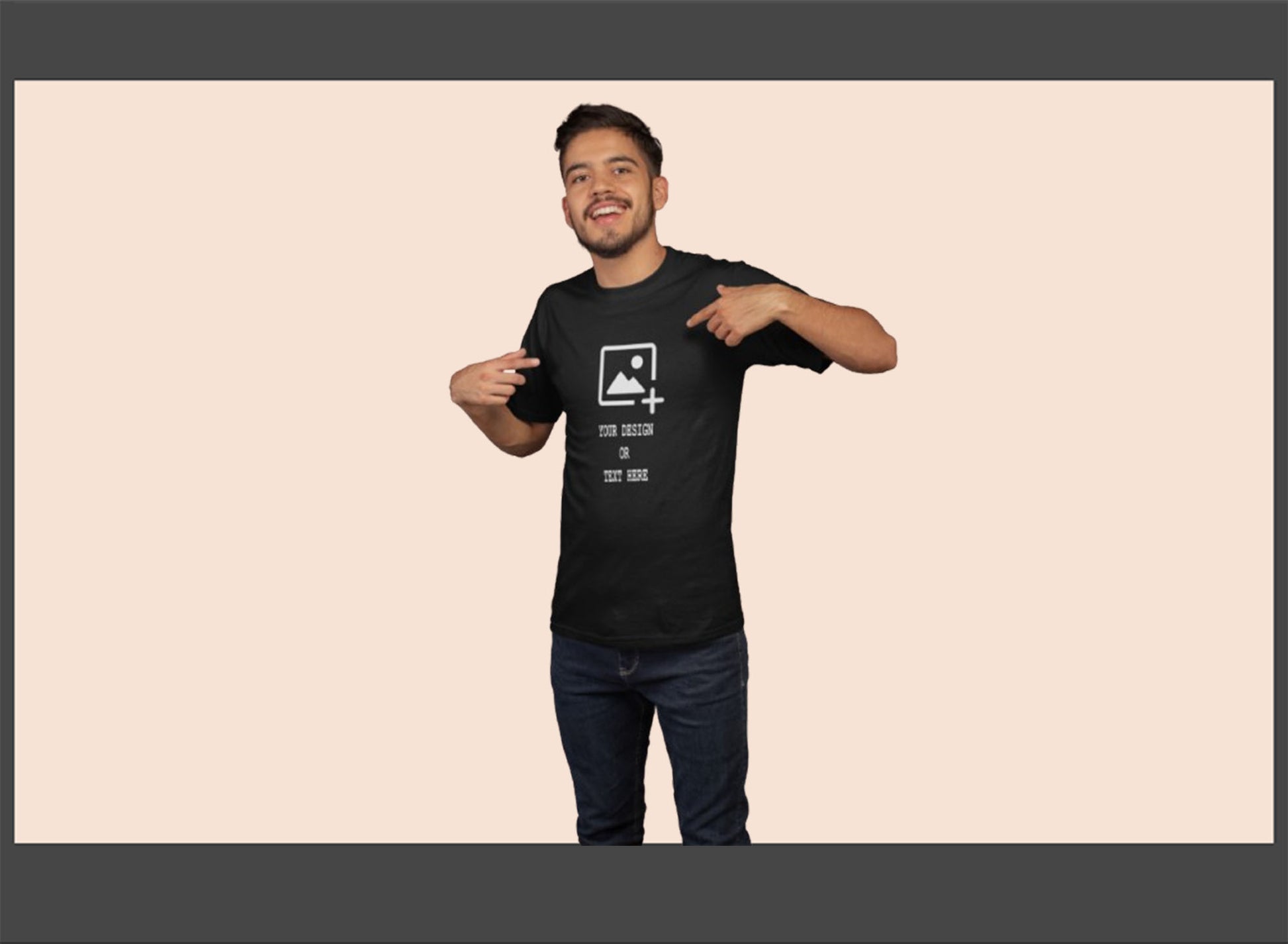 Man wearing a black t-shirt with a graphic design 
