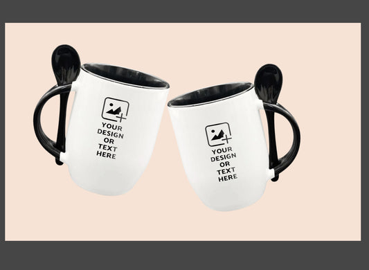 Black Oval-shaped spoon mug with custom photo print – Personal gift mug by GiliGily.