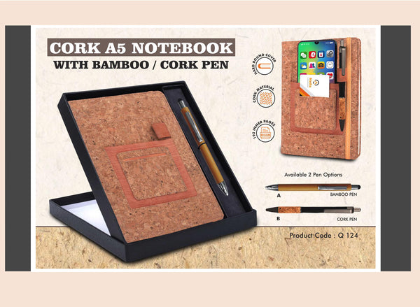 Cork A5 Notebook with Bamboo/Cork Pen
