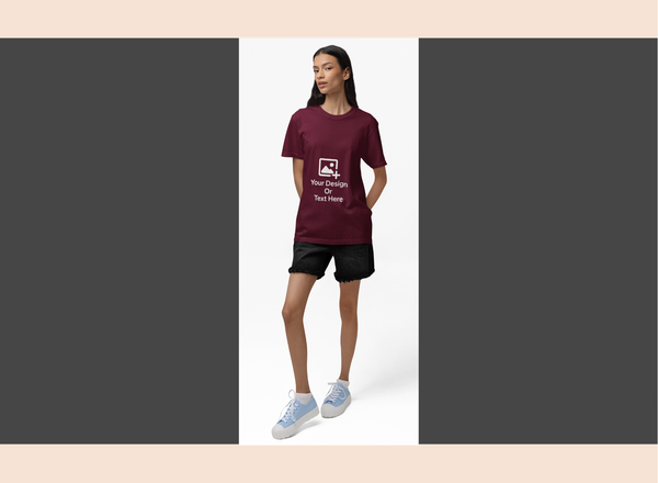 Wine Cotton Round Neck T-Shirt – Solid & Customizable | GiliGily