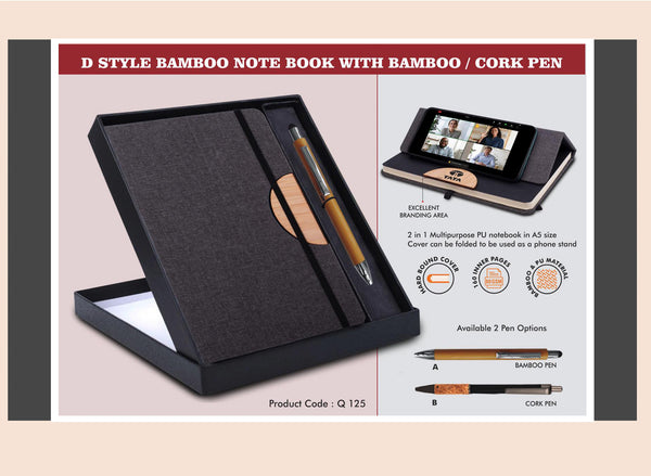 D-Style Bamboo Notebook with Bamboo/Cork Pen