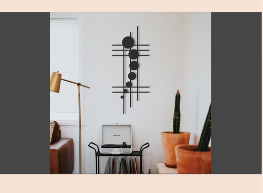 Geometric Lines & Circles Wall Art – Modern Black MDF Decor