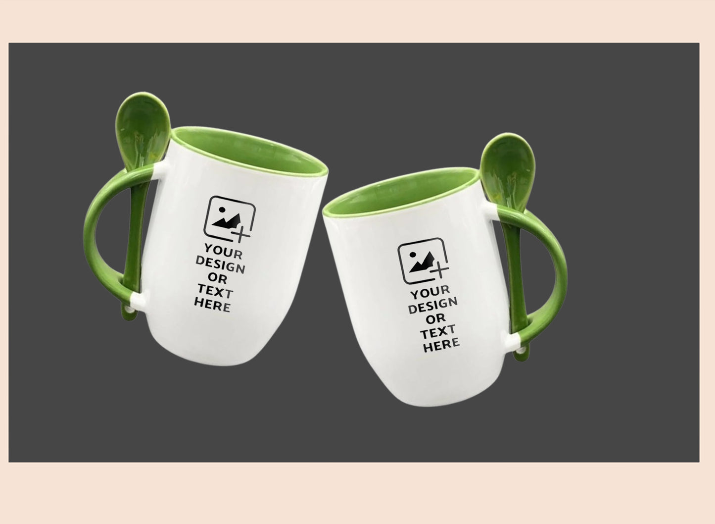 Light Green Oval-shaped spoon mug with custom photo print – Personal gift mug by GiliGily.