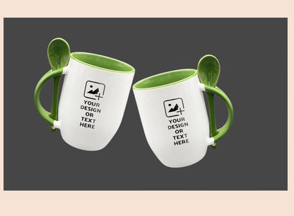 Light Green Oval-shaped spoon mug with custom photo print – Personal gift mug by GiliGily.