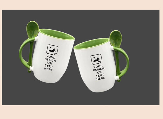 Light Green Oval-shaped spoon mug with custom photo print – Personal gift mug by GiliGily.