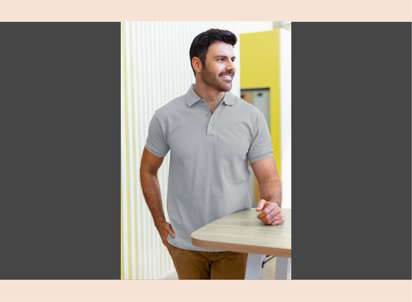 Light Grey Polyester Collar T-Shirt - Neutral Professional Polo | Custom Ready | GiliGily