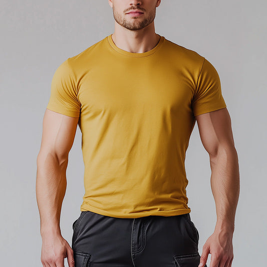 Classic Mustard Yellow Cotton Round Neck T-Shirt | GiliGily