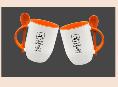 Orange Oval-shaped spoon mug with custom photo print – Personal gift mug by GiliGily.