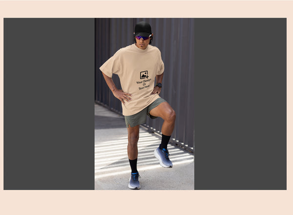 Beige Drop Shoulder T-Shirt – Solid & Customizable | GiliGily