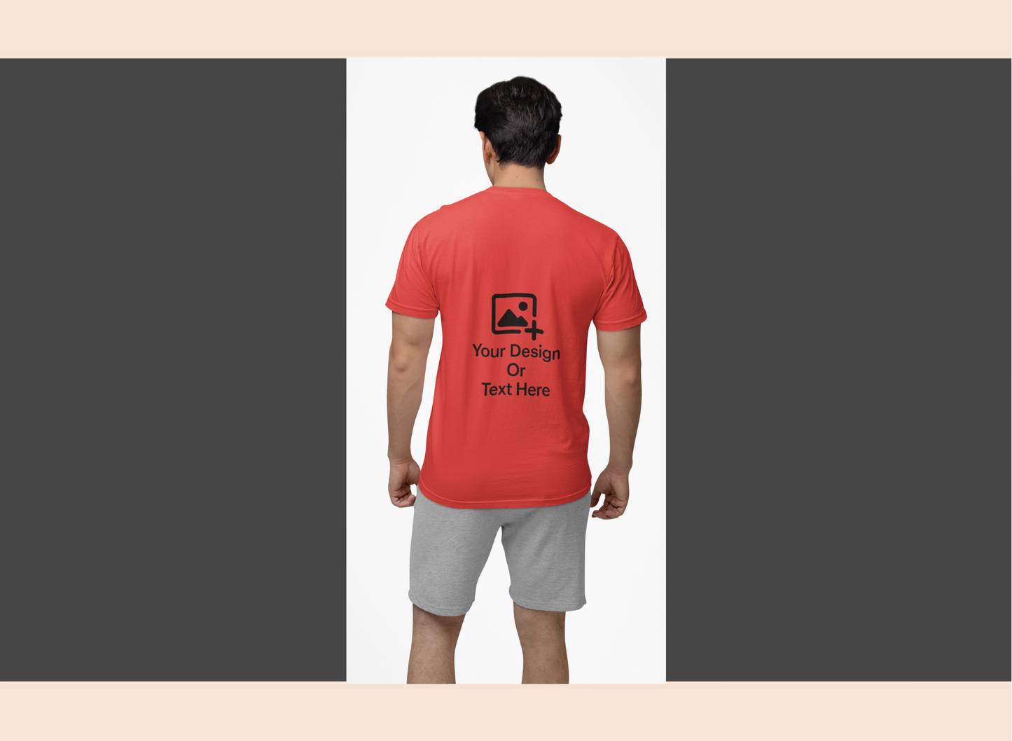 Red t-shirt with customizable text or design on a plain background