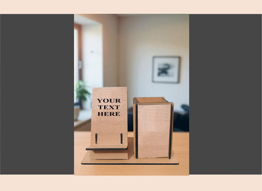 Wooden sign with 'Your Text Here' placeholder in a room setting