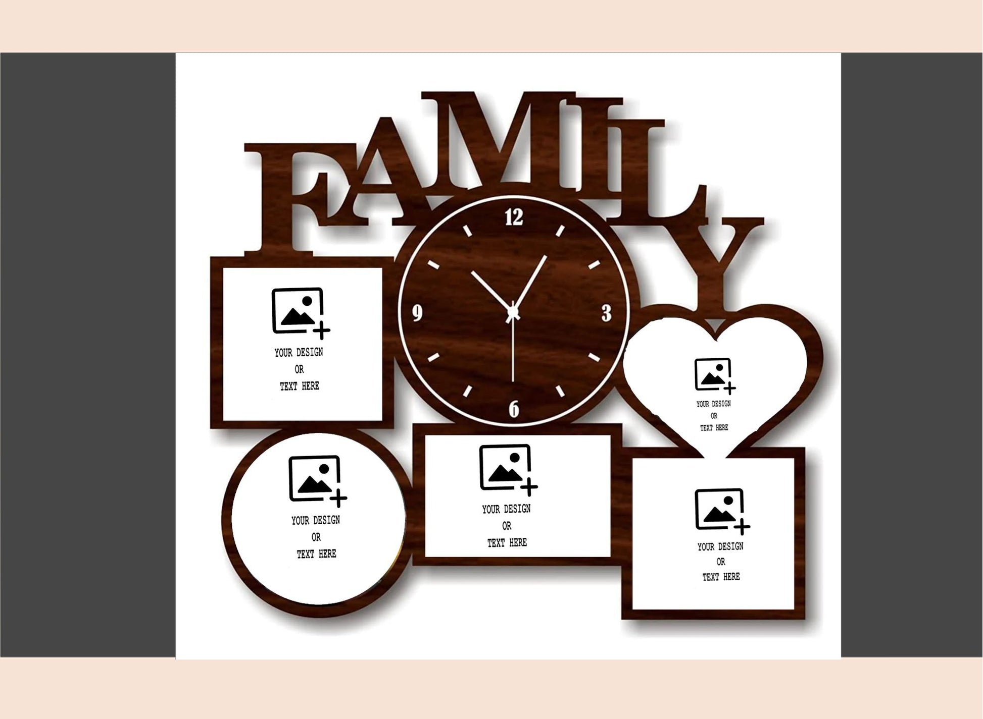 Decorative wall clock with family-themed design on a white background