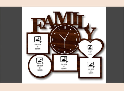 Decorative wall clock with family-themed design on a white background