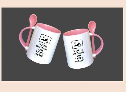 Personalized pink spoon mug with custom print – Cute and practical design by GiliGily.