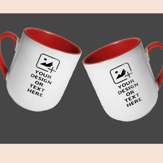 Red Oval-shaped 9oz mug with custom photo or text – Unique style mug by GiliGily