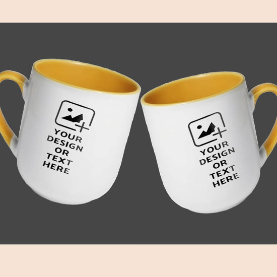 Yellow Oval-shaped 9oz mug with custom photo or text – Unique style mug by GiliGily