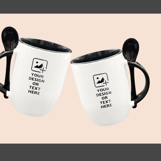 Black Oval-shaped spoon mug with custom photo print – Personal gift mug by GiliGily.