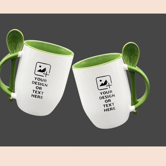 Light Green Oval-shaped spoon mug with custom photo print – Personal gift mug by GiliGily.