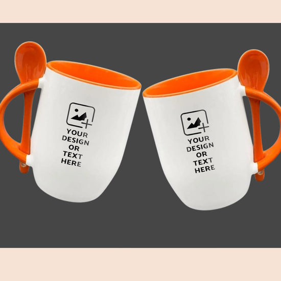 Orange Oval-shaped spoon mug with custom photo print – Personal gift mug by GiliGily.