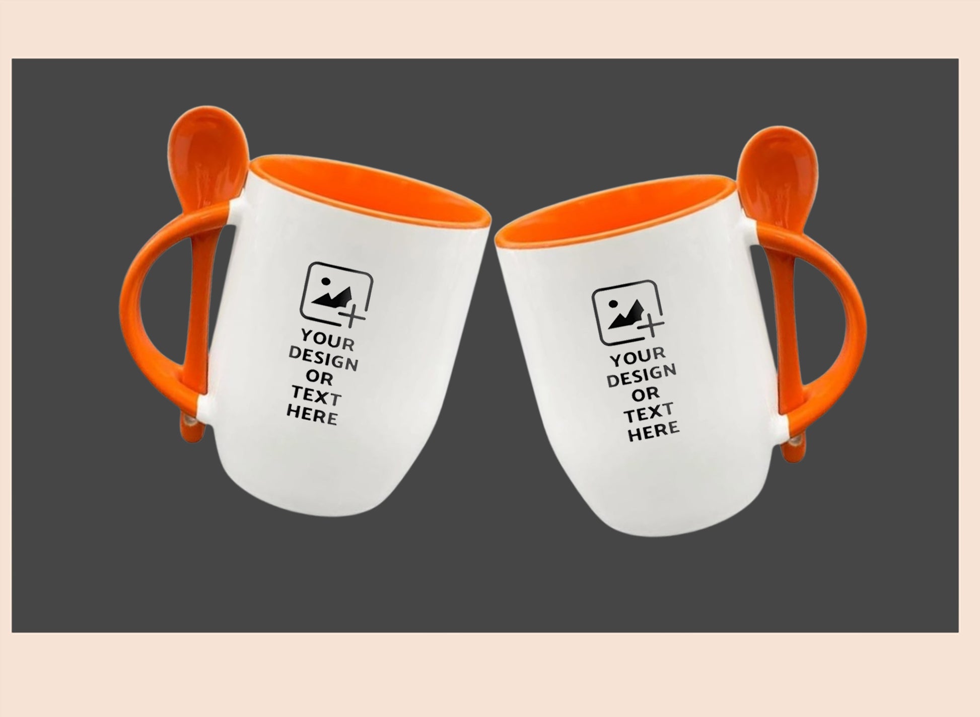 Orange Oval-shaped spoon mug with custom photo print – Personal gift mug by GiliGily.